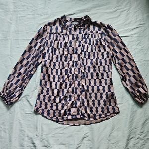 The Odells Navy and Beige Patterned Women's Top, Size M